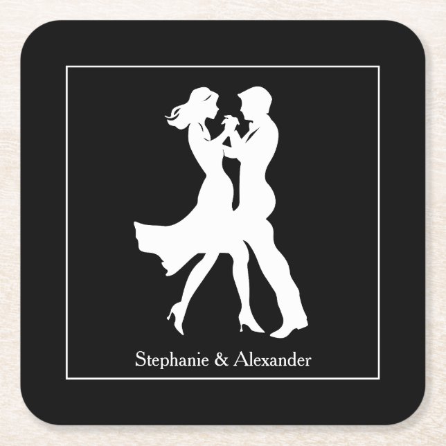 Joint Birthday Party Adults Golden Dance Couple Square Paper Coaster (Front)