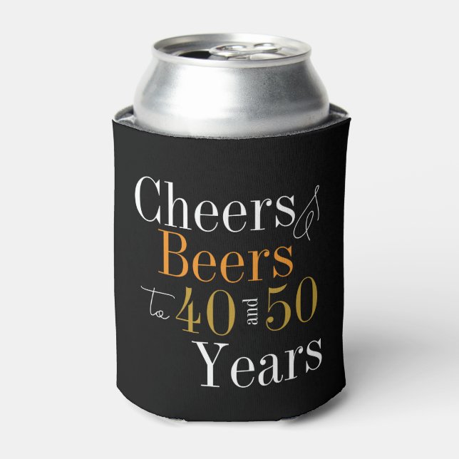 Joint Birthday Party Cheers and Beers Black Gold Can Cooler (Can Front)