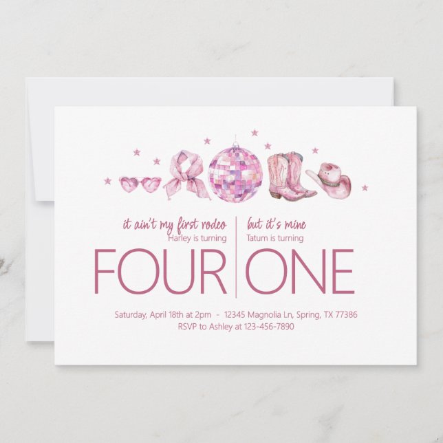 Joint Birthday Party - Disco Cowgirl Theme Invitation (Front)