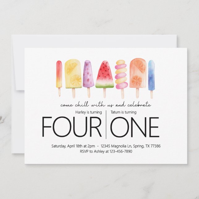 Joint Birthday Party - Popsicle Party Theme Invitation (Front)