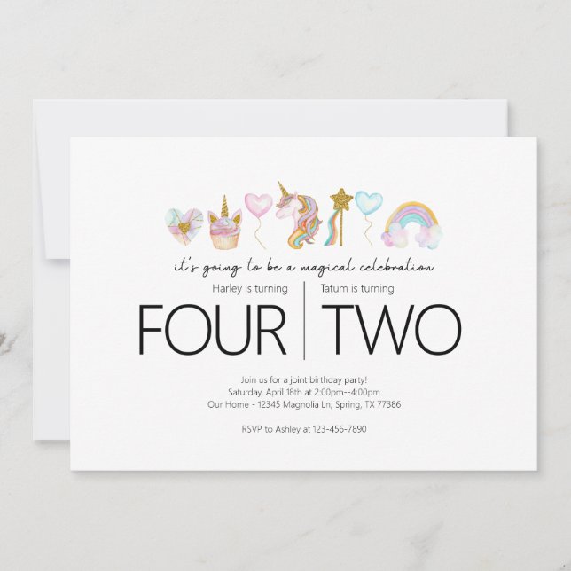 Joint Birthday Party - Unicorn Theme Invitation (Front)