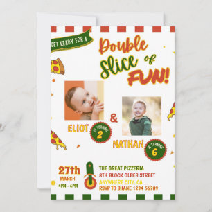 Joint Birthday Pizza Party Invitation with Photo