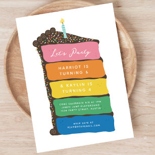 Joint Birthday Rainbow Layer Cake Party Invitation