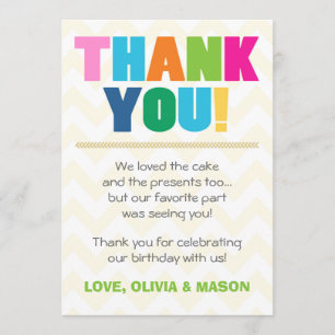 Joint birthday Thank you card Twins Rainbow colour