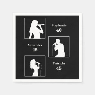 Joint Birthday Triple the Fun Minimalist Black Napkin