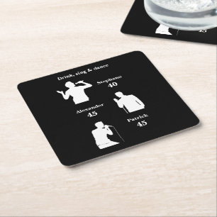 Joint Birthday Triple the Fun Minimalist Black Square Paper Coaster