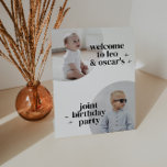 Joint Boys Birthday Arches Pedestal Sign<br><div class="desc">A modern joint Birthday design for brothers celebrating together! There is space to add 2 of your own photos into the arch shapes.</div>