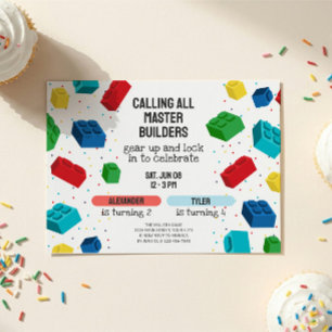 Joint Building Blocks Sibling Birthday Invitation