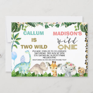 Joint Dinosaur And Safari Animals Birthday Invitation