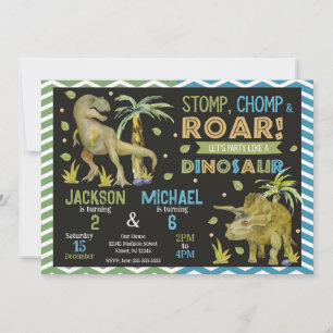 Joint Dinosaurs Siblings Birthday Invitation