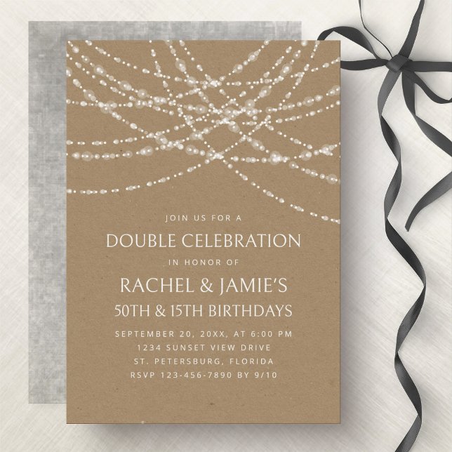 Joint Double String Lights Kraft Birthday Invitation (Creator Uploaded)