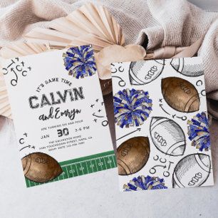 Joint Football Cheer Birthday Invitations   Co-Ed