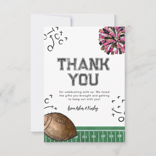 Joint Football Cheer Birthday Thank You Cards (Front)