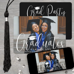 Joint Graduation Modern Script and Photo Black Invitation