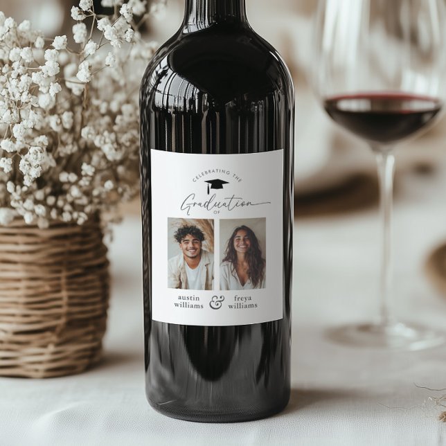 Joint Graduation Party 2 Photo Wine Label (Zazzle Joint Graduation Party 2 Photo Wine Label)