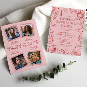 Joint Graduation Party Invitation for 4 Graduates