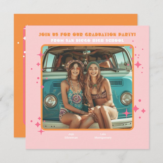 Joint Hippie Photo Graduation Party 2 person Invitation (Front/Back)