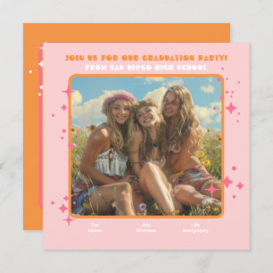 Joint Hippie Photo Graduation Party 3 person Invitation
