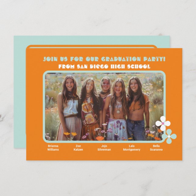 Joint Hippie Photo Graduation Party 5 person Invitation (Front/Back)
