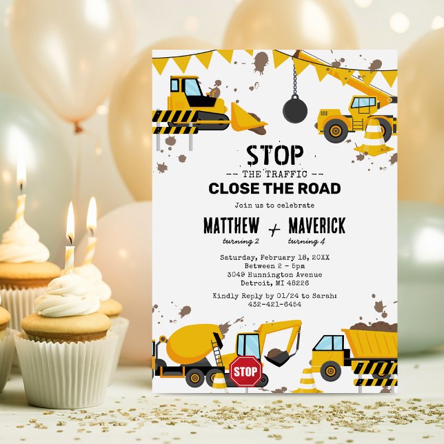 Joint Kids Construction Theme Birthday Party Invitation (Creator Uploaded)
