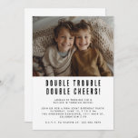 Joint Kids Siblings Birthday Party Modern Photo Invitation<br><div class="desc">A modern kids children joint birthday party invitation template with your photo of choice and a fun headline "double trouble,  double cheers",  would also fit perfectly for a twins birthday party card. Fully editable text template to put in your own party information.</div>