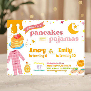 Joint Pancakes and Pyjamas Birthday Siblings Invitation