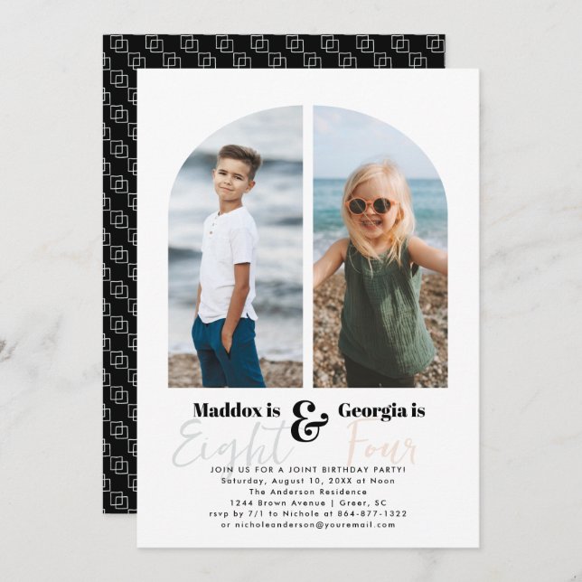 Joint Party | Simple 2 Photo Birthday Party Invitation (Front/Back)