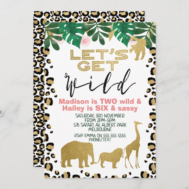 Joint Safari Let's Get Wild Birthday Invitation (Front/Back)