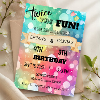 Joint Sibling Combined Birthday Party Girl Boy Invitation