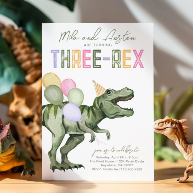 Joint Three-Rex Dinosaur Birthday Invitation (Creator Uploaded)