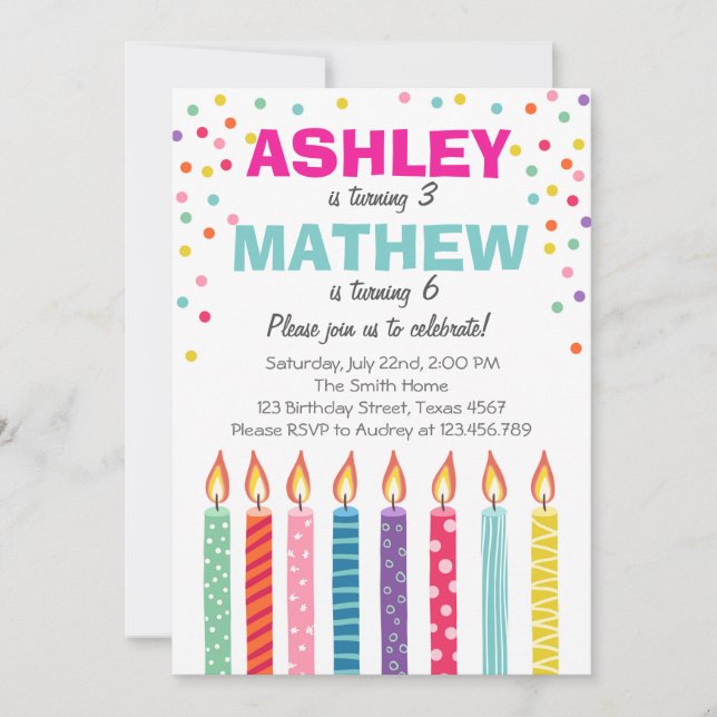 Joint twin birthday party invitation Twins Dual (Front)