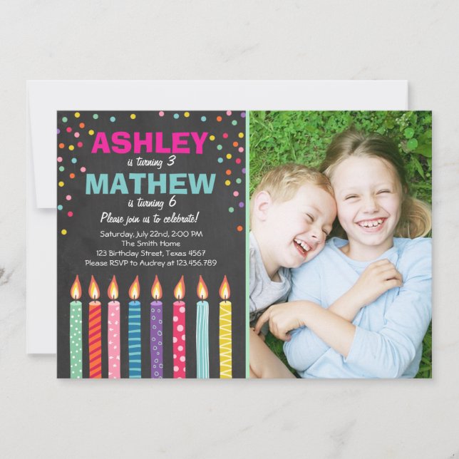 Joint twin birthday party invitation Twins Dual (Front)
