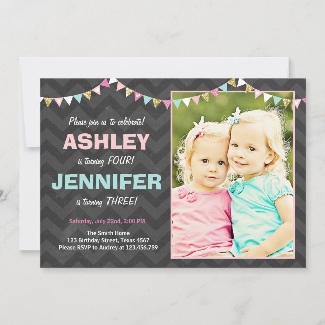 Joint twin birthday party invitation Twins Dual (Front)