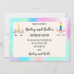 Joint Unicorn Birthday Thank You Card