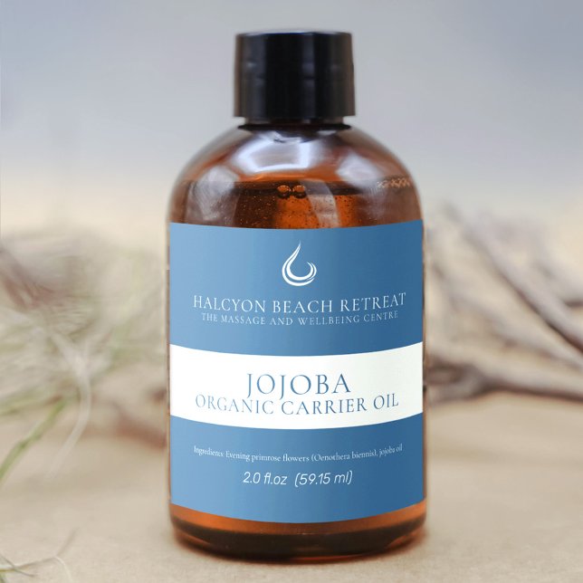 Jojoba carrier oil beauty product label blue (Creator Uploaded)