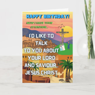 Joke birthday card for him for her (jesus)