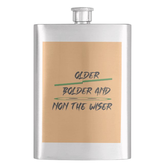 Joke message about age graphics and words hip flask (Front)