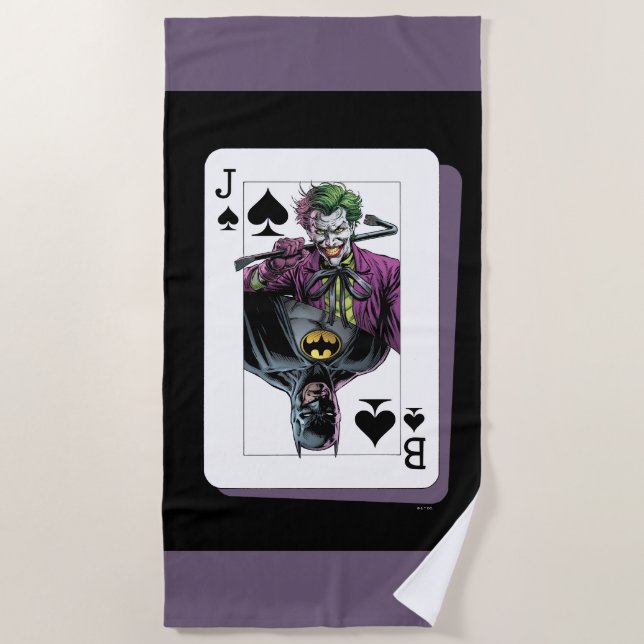 Joker and Batman Spade Playing Card Illustration Beach Towel (Front)