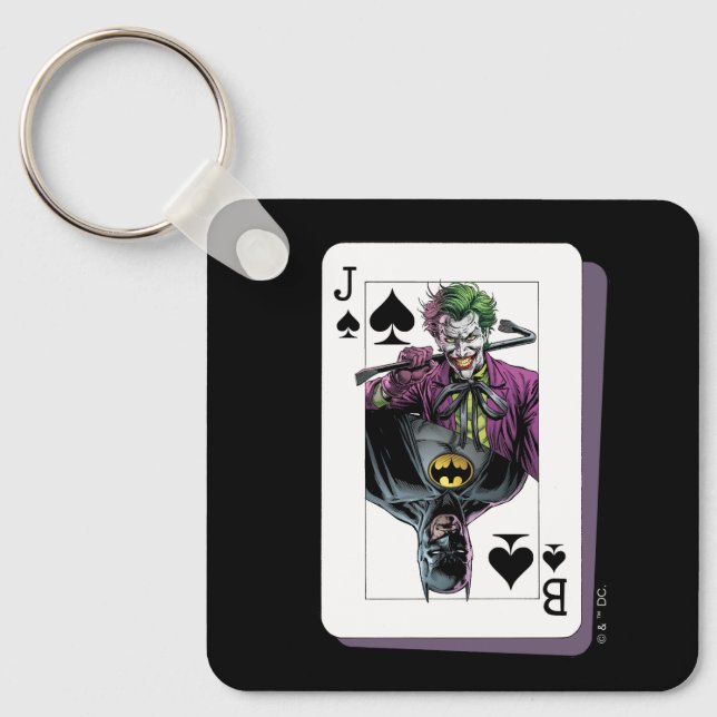 Joker and Batman Spade Playing Card Illustration Key Ring (Front)