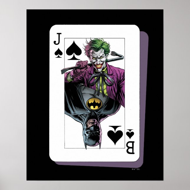 Joker and Batman Spade Playing Card Illustration Poster (Front)