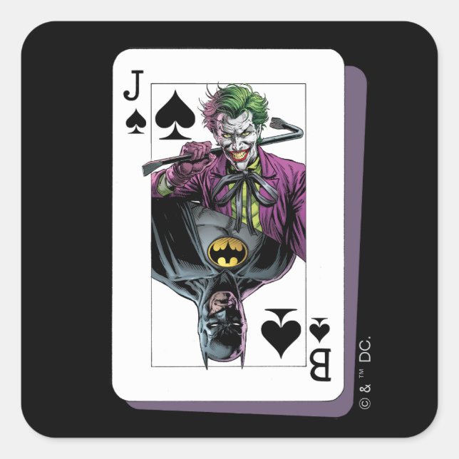 Joker and Batman Spade Playing Card Illustration Square Sticker (Front)
