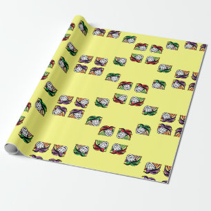 Joker colourful hats pattern yellow wrapping paper