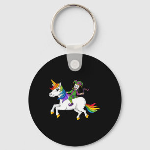 Joker Riding Unicorn Mardi Gras Fun Girls Kids  Key Ring