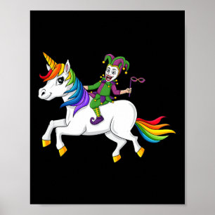 Joker Riding Unicorn Mardi Gras Fun Girls Kids  Poster