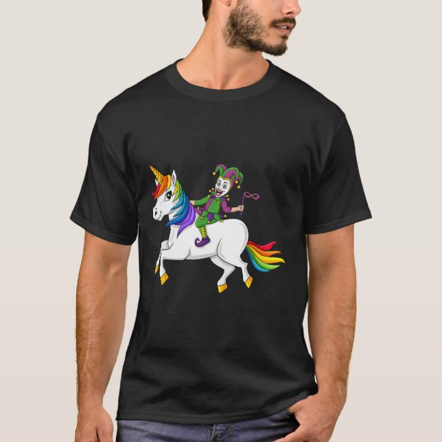 Joker Riding Unicorn Mardi Gras Fun Girls Kids  T-Shirt (Front)