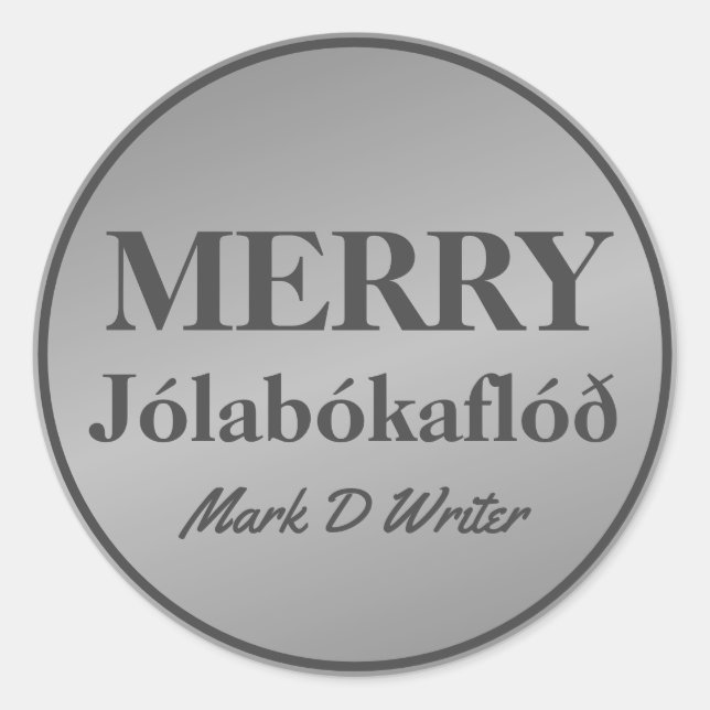 Jolabokaflod Grey Classic Round Sticker (Front)