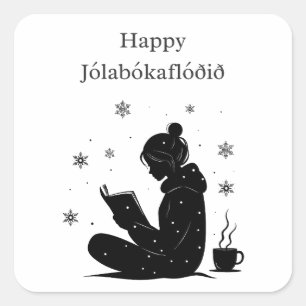 Jólabókaflóð – Icelandic Book Flood, Custom Gift Square Sticker