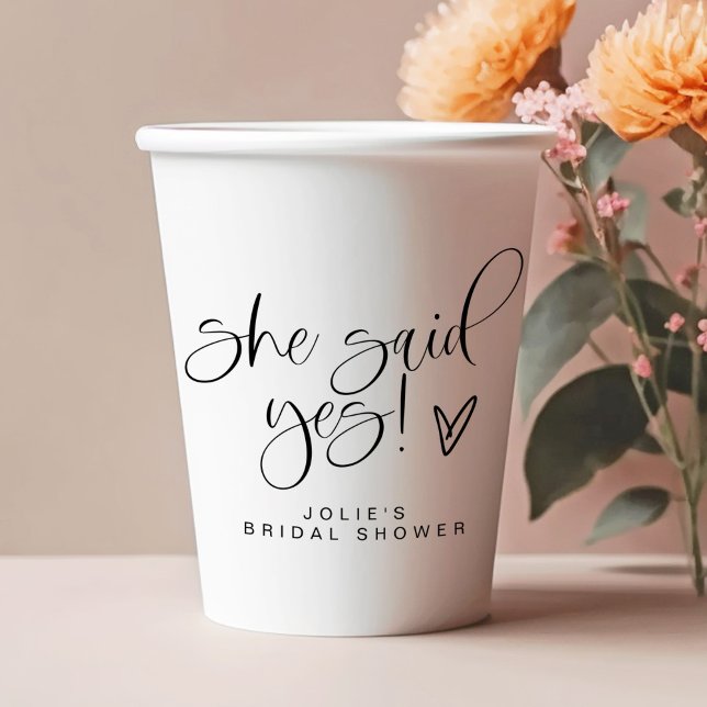 JOLIE Minimalist She Said Yes Heart Bridal Shower Paper Cups (Creator Uploaded)