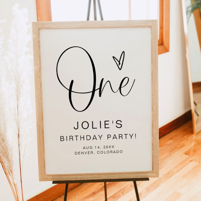 JOLIE Modern Boho One Heart First Birthday Welcome Poster (Creator Uploaded)