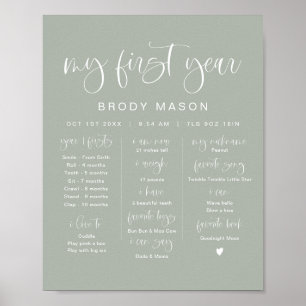 JOLIE Sage Green Boho Boy First Birthday Milestone Poster